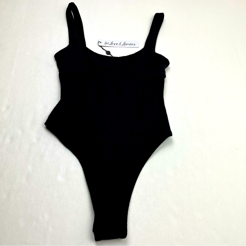 For Love & Lemons Ribbed Black Bodysuit Tank Thong Back Womens Size XS NEW